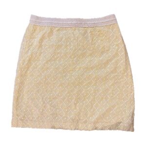 Sigrid Olsen 100% Cotton Light Yellow Skirt with White Accents Size 10.